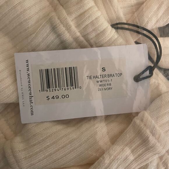 WeWoreWhat Halter Bandeau Cris Cross Crop Top Ivory White Tie Bra S NWT Revolve - Picture 5 of 7